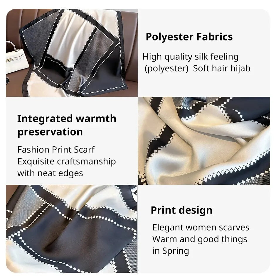 Luxury Silk Feeling Shawl Square Scarf Women Spring Hijab Fashion Wraps Neckerchief Female Hair Bands Ribbon Headband Bandana