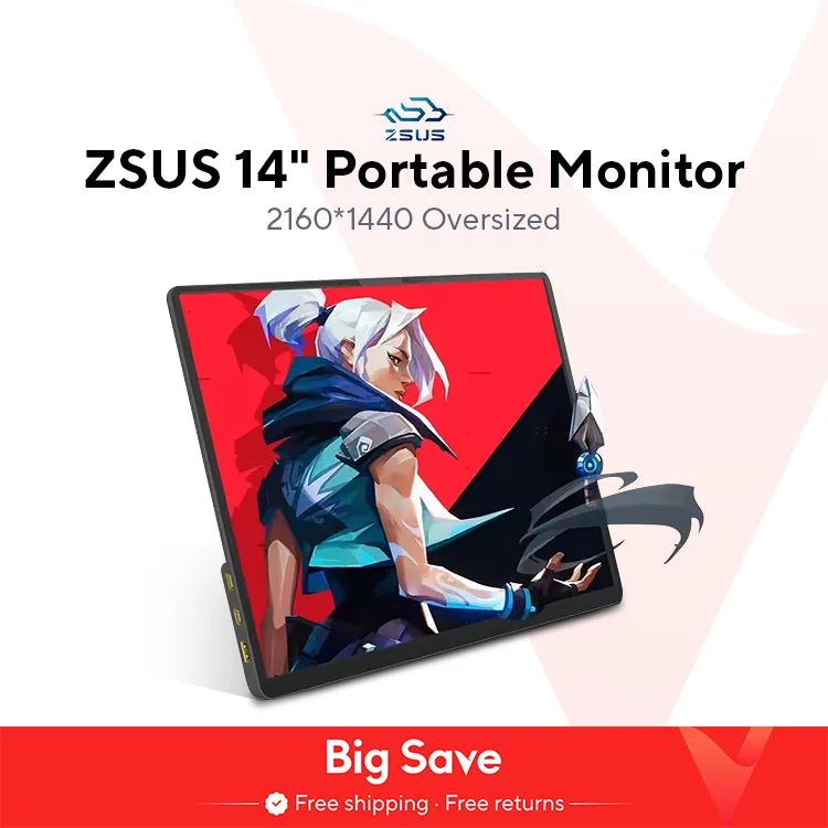 ZSUS 2160*1440  14-inch 2K Portable Monitor 60HZ For Laptop XBox PS4 / 5 Switch TV Box Cell Phone PC Extension  Mobile