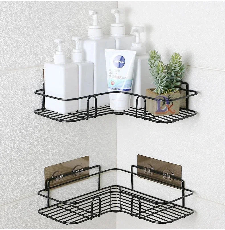 Estante organizador de baño de esquina, estantes de almacenamiento de esquina montados en la pared, soporte para champú, estante para cosméticos, cesta de drenaje de ducha de hierro
