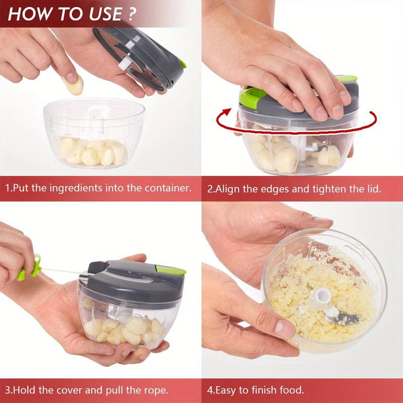 500/900ML Manual Food Processor Vegetable Chopper Hand Crank Garlic Mincer Portable Onion Cutter Fruits Herb Kitchen Accessories