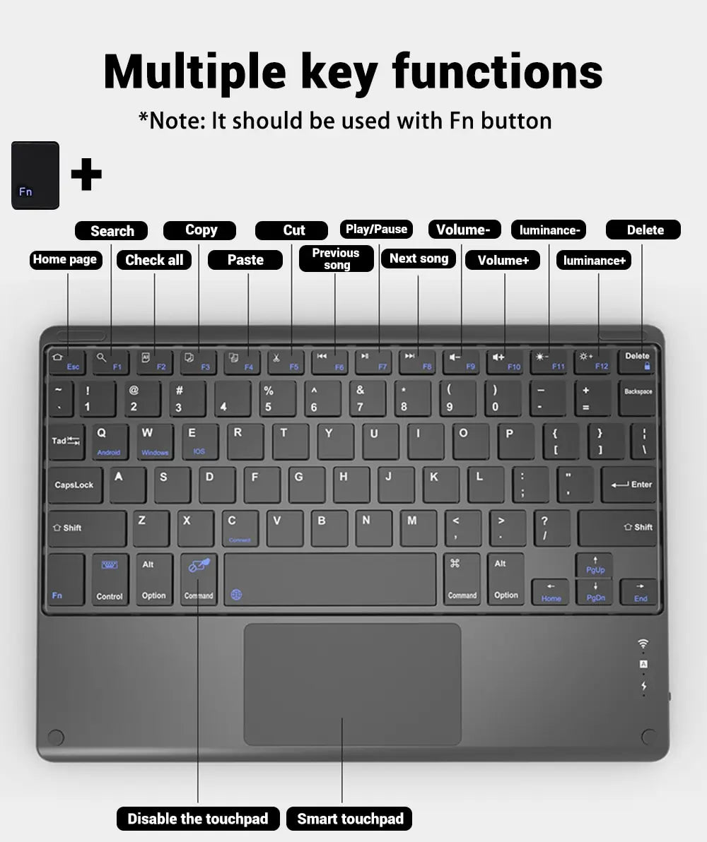 Wireless Backlit Bluetooth with Touchpad Ultra Slim 7-Colors Backlit Keyboard Portable Rechargeable Keyboard for ipad