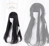 AS Long Straight Black Synthetic Wig For Women With Bangs Black Cosplay Lolita Wigs Heat Resistant Natural Hair