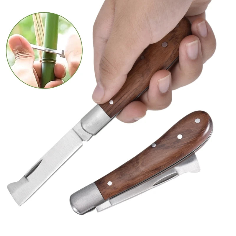 Folding Grafting Knife Grafting Tools Bonsai Pruning Knife Professional Garden Seedling Fruit Tree Cutter with Wooden Handle