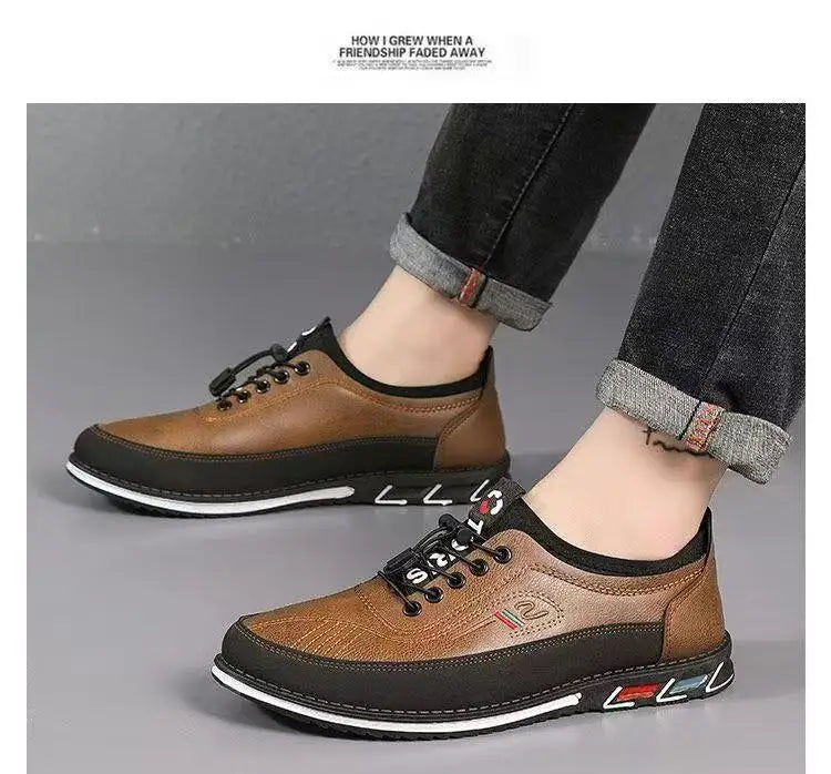Spring Luxury Men's Casual Leather Shoes Elastic Band Business Flats Loafers for Men Soft Sole Peas Shoes Soft Men's Sneakers