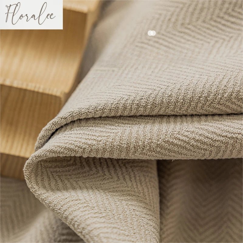 Herringbone Chenille Beige Thickened Blackout Curtains for Living Room Dining Room Bedroom Solid Color Luxury Curtains Custom