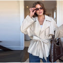 Casual Office Women's Bomber Jacket Chic Lace Up Lapel Collar Full Sleeve Female Coat Spring New Office Lady Outerwear Commuting