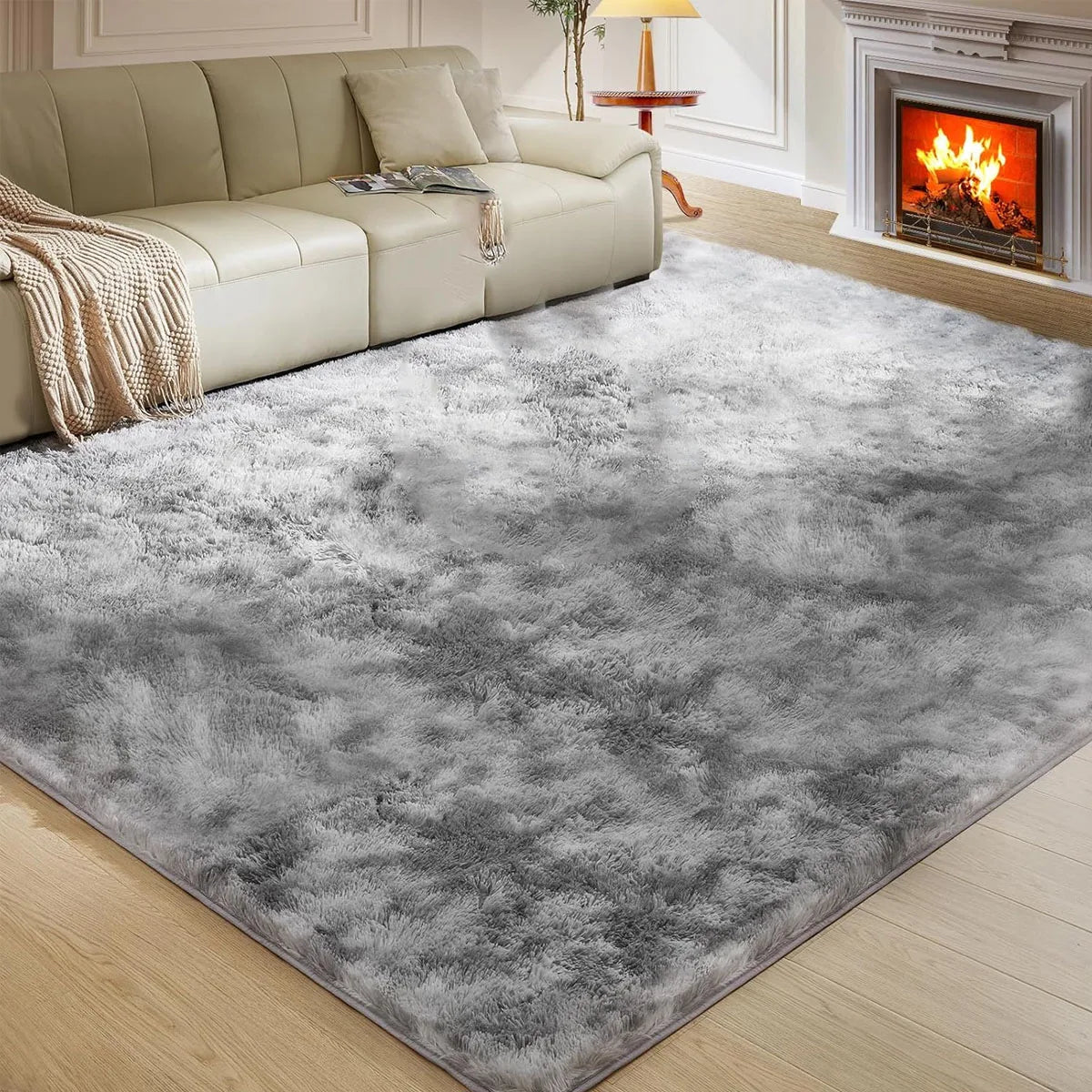 Soft Area Rugs for Living Room Non-Slip Thick Plush Carpets for Winter Anti-Slip Fluffy Artificial Velvet Rugs Soft Gray Carpets