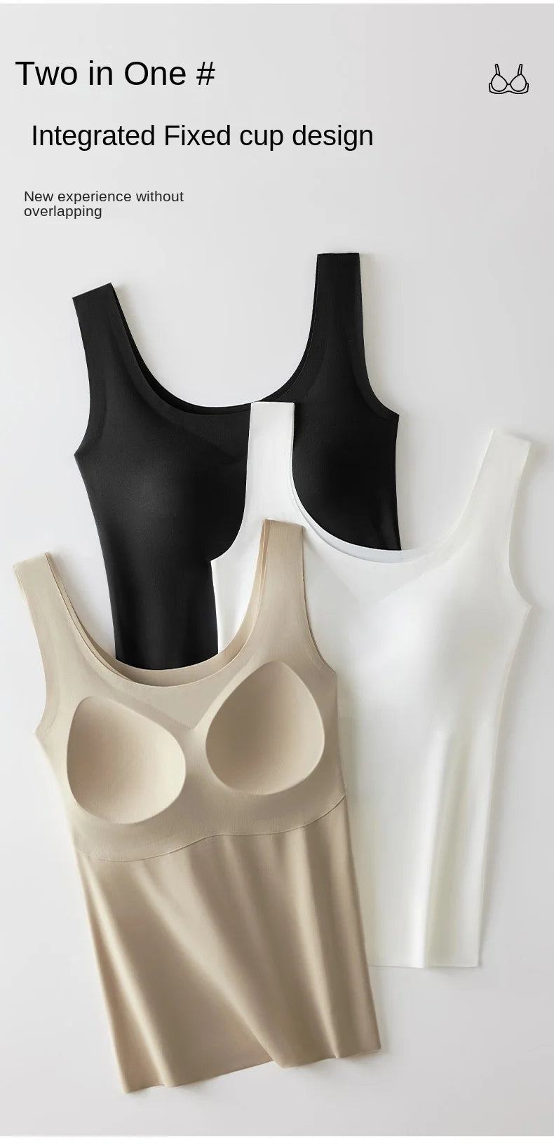 2 piezas/lote de camiseta sin mangas de seda sin costuras con almohadilla fija en el pecho para mujer, camisola sin mangas, ropa interior exterior, camisola de verano de alta elasticidad