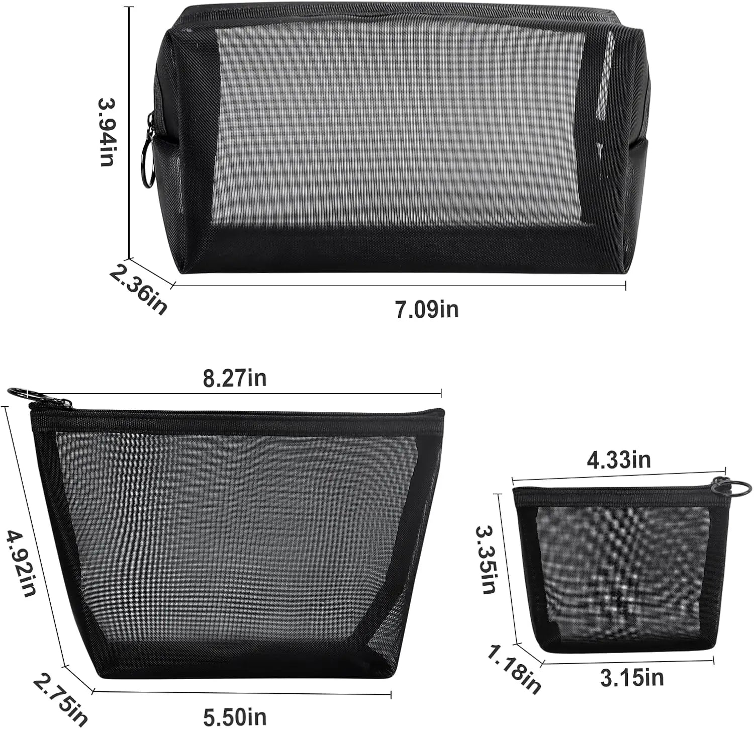 Aosbos 3-Pack Mesh Cosmetic Bag Set - Travel/On-The-Go Makeup Storage, Zipper Closure Small Pouch