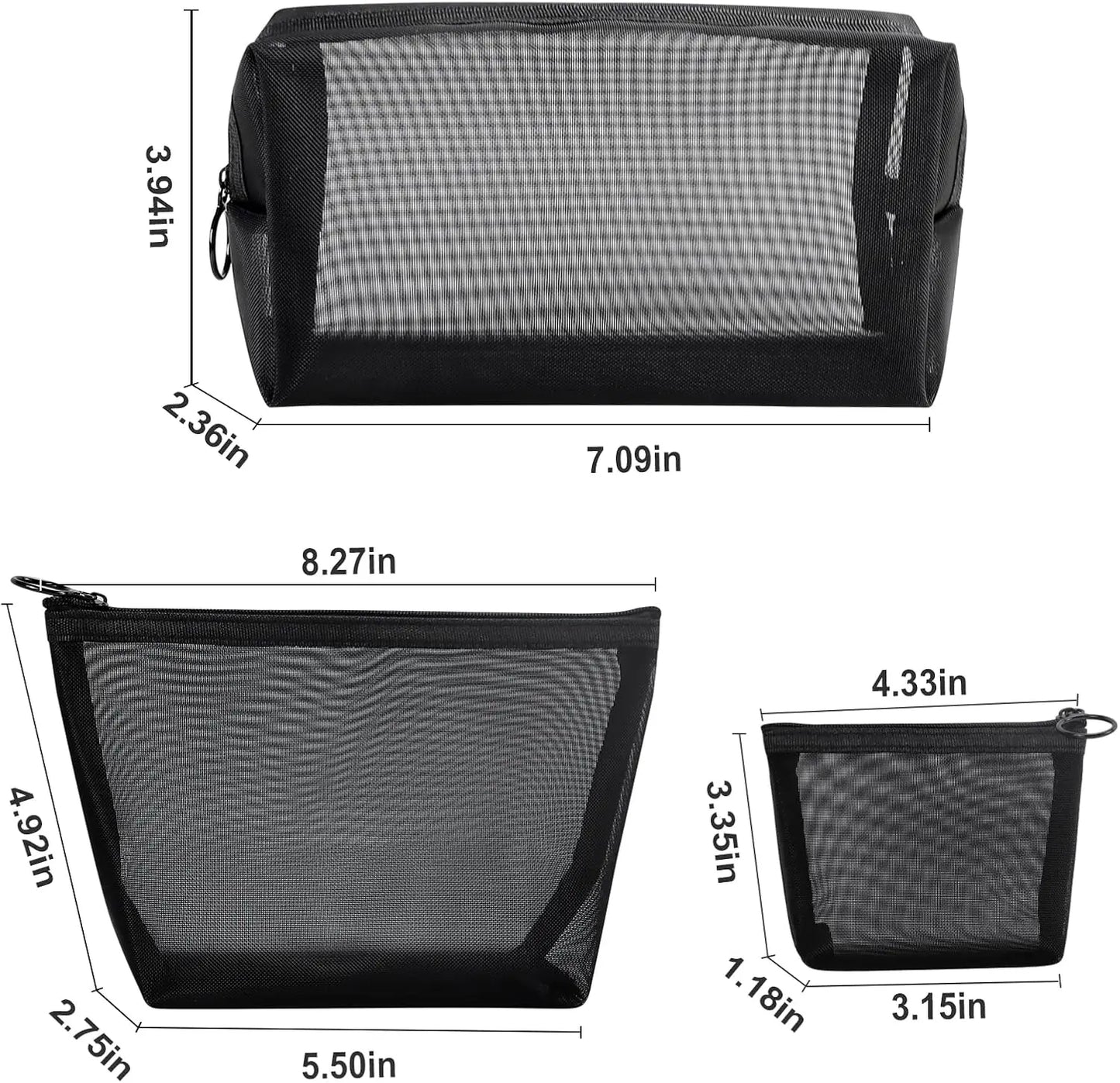 Aosbos 3-Pack Mesh Cosmetic Bag Set - Travel/On-The-Go Makeup Storage, Zipper Closure Small Pouch