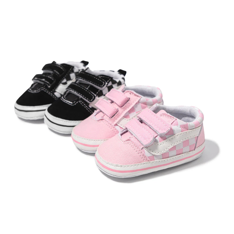 Zapatos Meckior para bebé niño y niña, zapatillas de lona con suela de goma antideslizante y diseño de rayas a cuadros, para primeros pasos, zapatos casuales unisex para bebé.