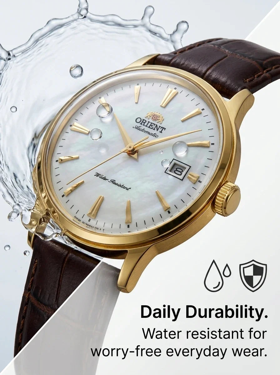 Relógio masculino automático vintage com pulseira de couro caixas dourada