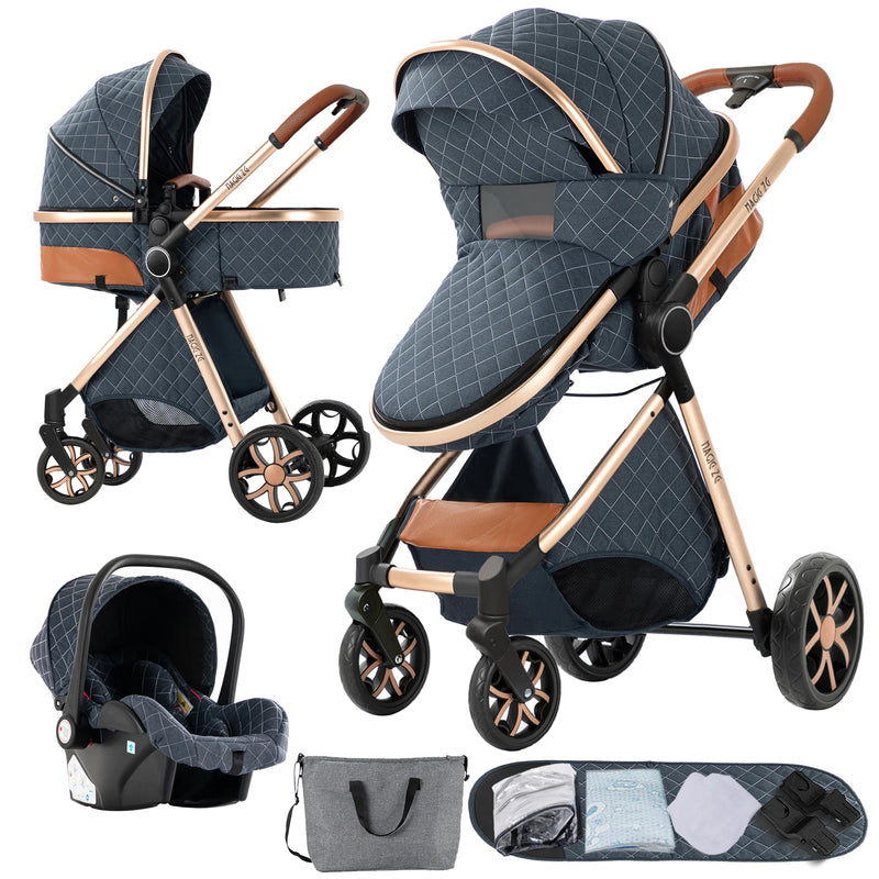 Baby Stroller 3‑in‑1 Travel System Pushchair Lightweight Pram from Birth All‑Terrain Baby Buggy Compact Fold Stroller Summer