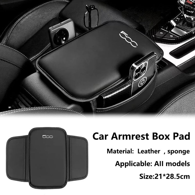 For Fiat 500 500C 500S 500X Abarth Car Accessories Center Console Arm Rest Protector Leather Car Armrest Box Pad Storage Pocket