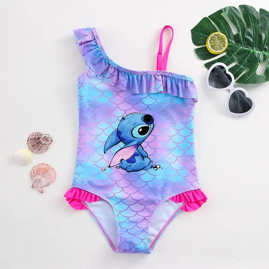 Traje de baño de una pieza con estampado de escamas de sirena para niña pequeña de Lilo Stitch, traje de baño para playa