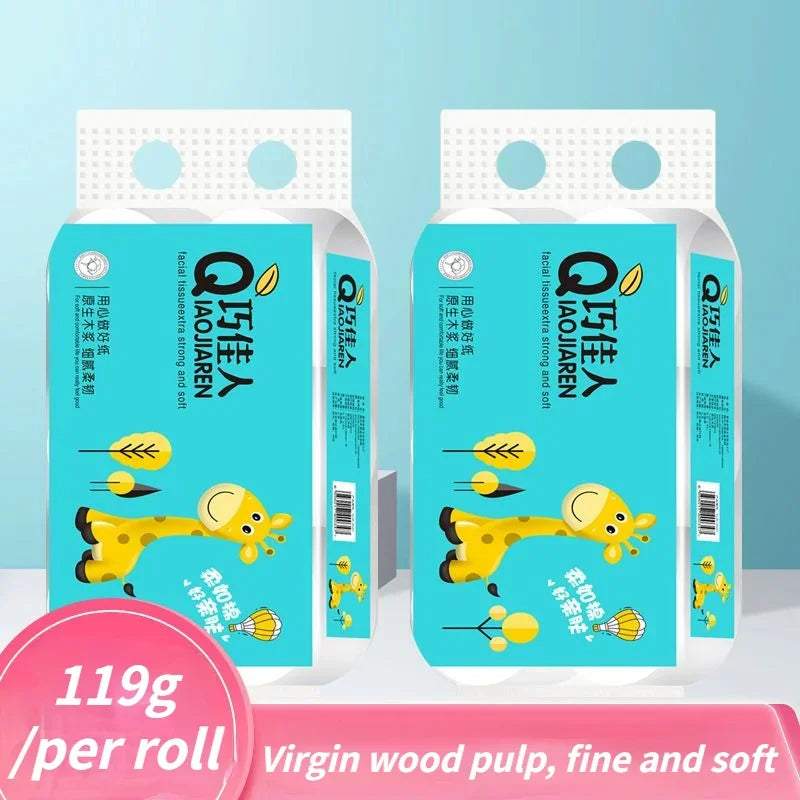 6 rollos de papel higiénico blanco de pulpa de madera virgen, 5 capas, suave, cómodo, sin núcleo, desechable.