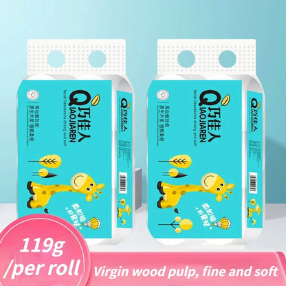 6 rollos de papel higiénico blanco de pulpa de madera virgen, 5 capas, suave, cómodo, sin núcleo, desechable.