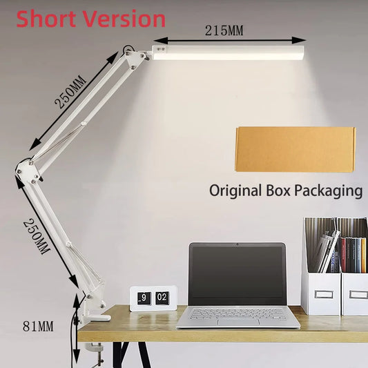 LED Desk Lamp with Clamp 10W Swing Arm Desk Lamp Eye-Caring Dimmable Desk Light with 10 Brightness Level, 3 Lighting Modes