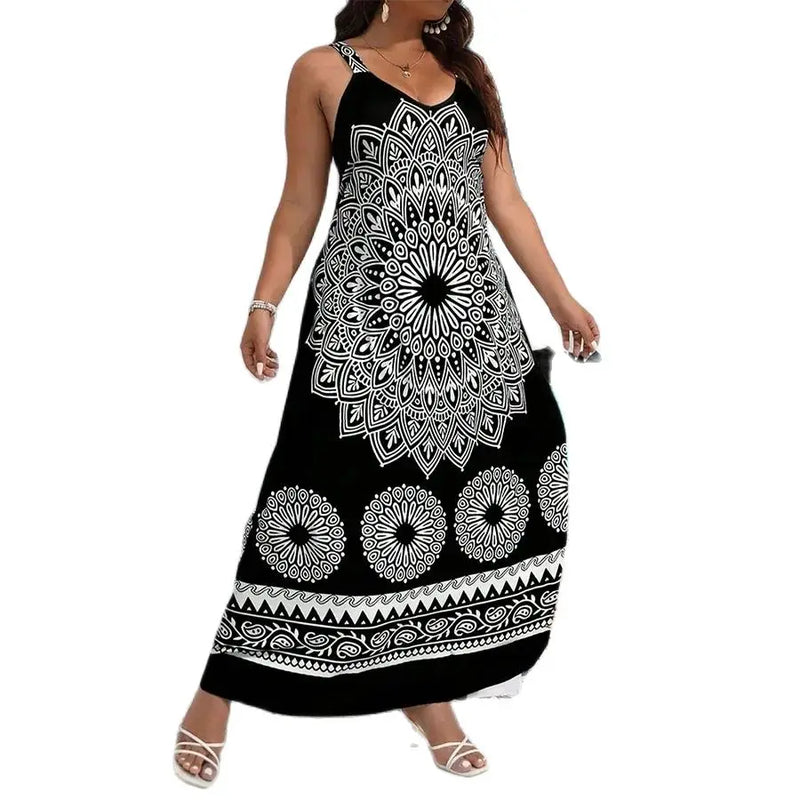 Summer Plus Size Women's Suspender Bohemian Dress Backless Dress