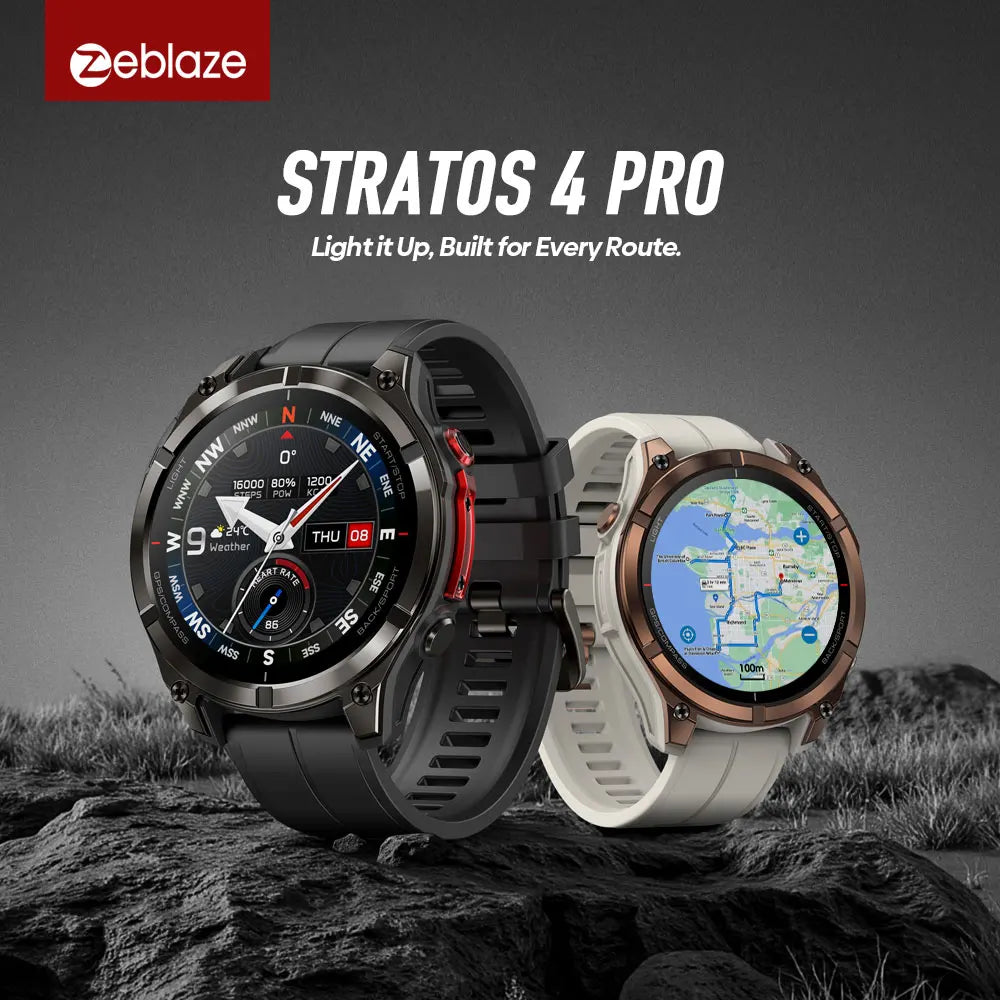 2026 Zeblaze Stratos 4 Pro Gps Smart Watch 1.43'' Amoled Display Dual Color Flashlight Music Storage 170+ Exercise Modes Smartwatch