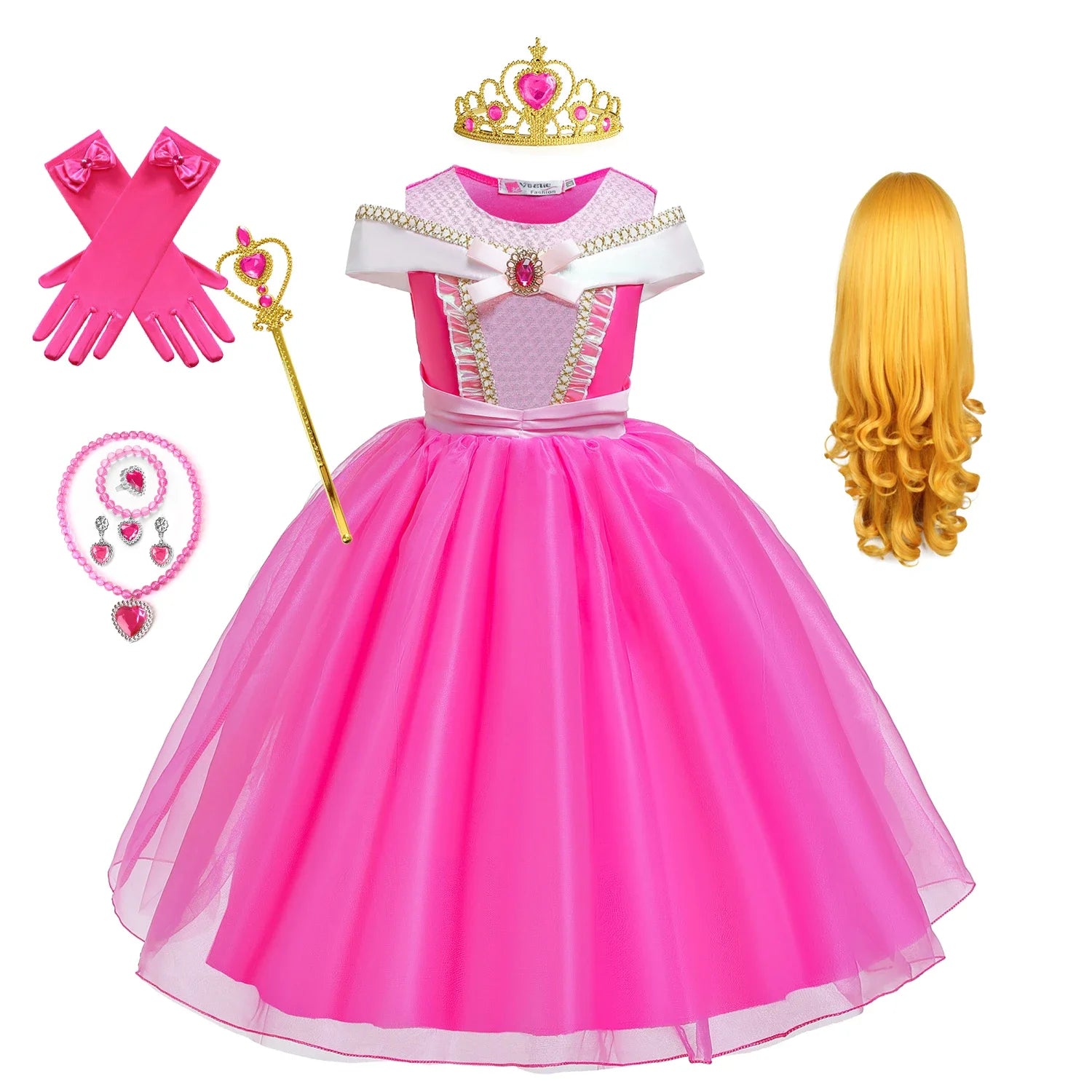 Girl Pink Dress Aurora Cosplay Costume Princess Deluxe Outfit Children Summer Brthday Party Elegant Gown Fairy Disguise Sets
