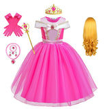 Girl Pink Dress Aurora Cosplay Costume Princess Deluxe Outfit Children Summer Brthday Party Elegant Gown Fairy Disguise Sets
