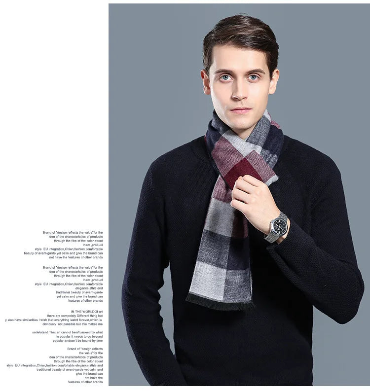 Designer Brand Plaid Men's Cashmere Scarf Winter Warm Scarves Shawls Casual Business Long Wraps Pashmina Christmas Gift for Man