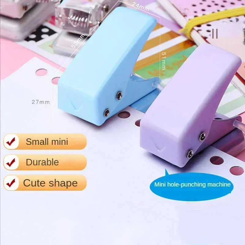 Mini perforadora de un solo anillo, perforadora de papel de 1 agujero, portátil, redonda, kawaii, para oficina, escuela, suministros de encuadernación, papelería