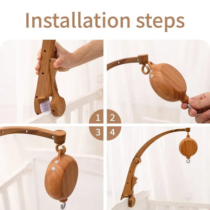 Crib Mobile Bed Bell Wooden Baby Rattles Soft Felt Cartoon Animal Bed Bell Newborn Music Box Hanging Toy Crib Bracket Baby Gifts