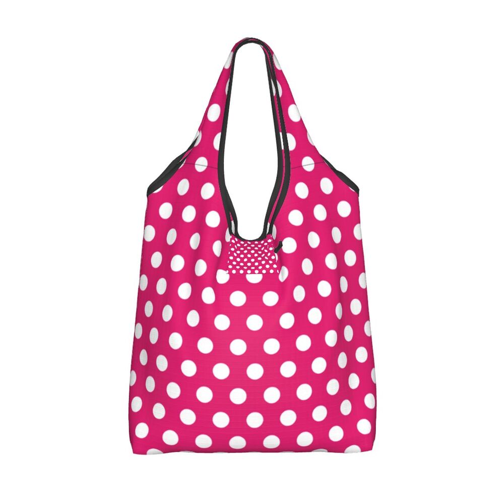 Custom Recycling Classic Black And White Polka Dot Shopping Bag Women Tote Bag Portable Grocery Shopper Bags
