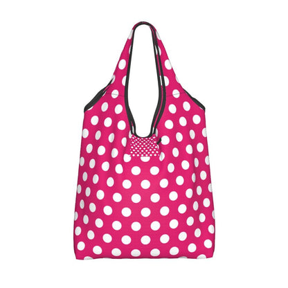 Custom Recycling Classic Black And White Polka Dot Shopping Bag Women Tote Bag Portable Grocery Shopper Bags