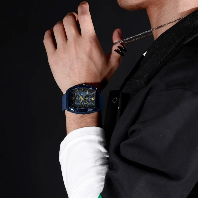 NAVIFORCE 6101 Casual Men's Quartz Watch Tonneau Dial Luminous Waterproof Silicone Strap Outdoor Sports Fashion Watches for Men