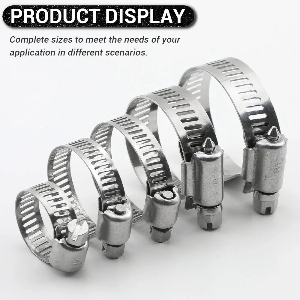 JUIDINTO 2-10pcs Adjustable Worm Gear Hose Clamp Stainless Steel 6-95mm Hose Clip Lock for Water and Gas Pipes