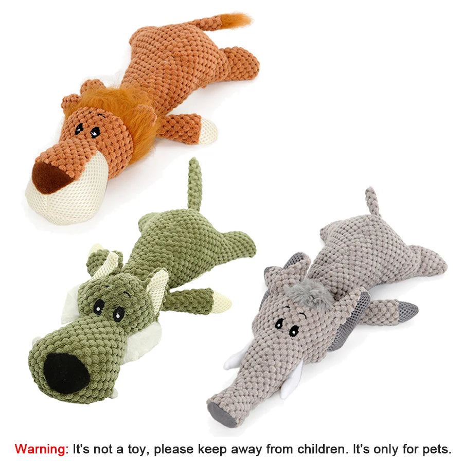 1/3 Pcs Large Dog Toy Bite-Resistant Sound Plush Toy Lion Wolf Elephant Cartoon Pet Toy Squeaky Dog Toy For Small &amp; Medium Dogs