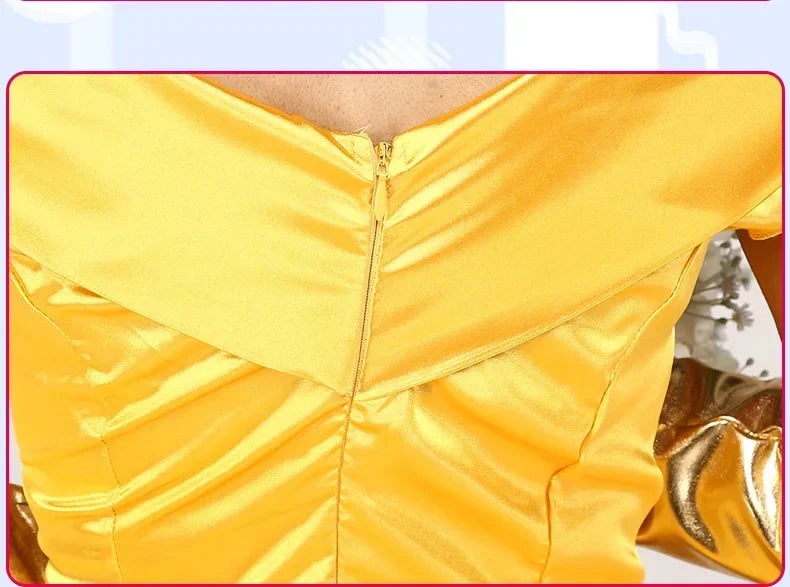 New adults cosplay christmas womens princess ball gown beauty and the beast belle costume for dress yellow gown fancy women