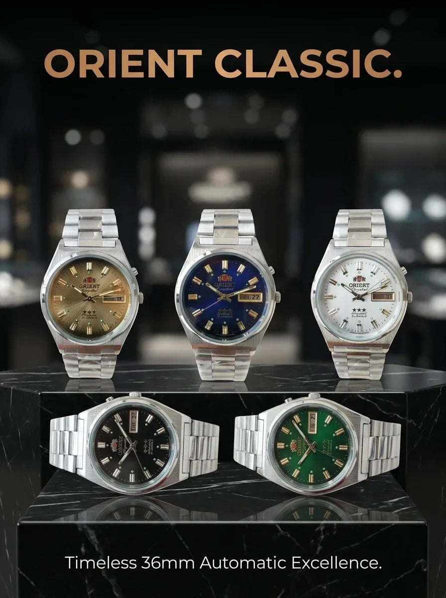 Relógio masculino automático vintage 36mm mostrador champagne em aço inox