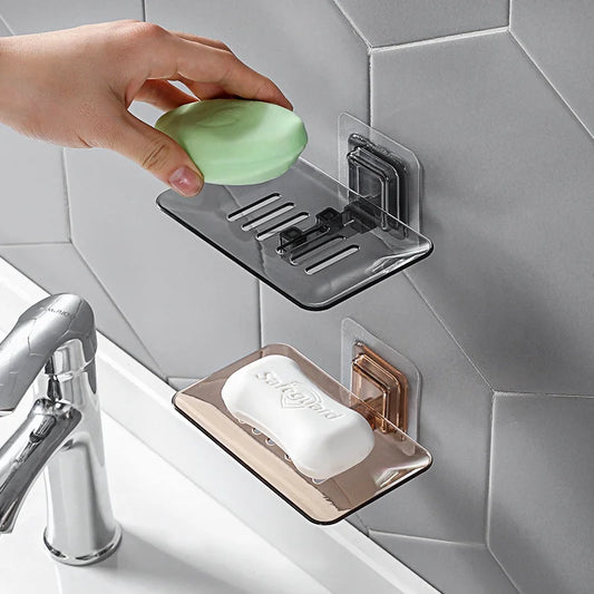 Jabonera de pared sin perforar, doble capa, para esponja y jabón, accesorios de baño, autoadhesivas