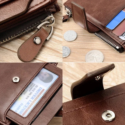 Genuine Leather Men's Wallet Luxury Short RFID Card Holder for Men Zipper Coin Purse Portable Male Wallets Billfold