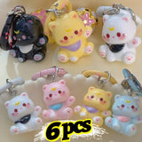 1/6Pcs Colorful Cat Bell Keychains for Friends Backpack Phone Pendant Hangings Couple Cartoon Animal Paw O-shaped Keychains