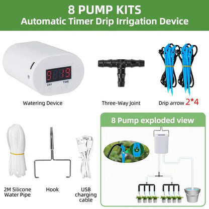 Bomba de riego automática para plantas y flores, 2/8/16 cabezales, accesorios de jardín, aspersor, dispositivo de riego por goteo, kit de sistema de agua
