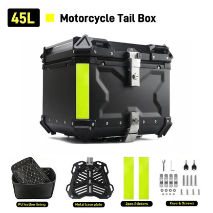 65/55/45L Aluminum Silvery Motorcycle Top Box Waterproof Rear Luggage Case Motorbike Trunk Tail Helmet Box Quick Release Toolbox