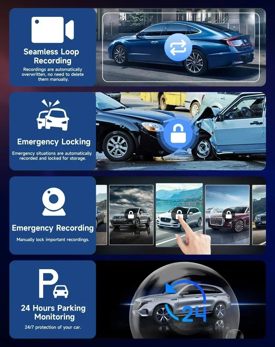 Srnubi 10.26" Dash Cam Rearview Wireless Carplay & Android Auto 4K DVR Navigation Player Dual Lens Recorder Dashboard WIFI 5.0BT