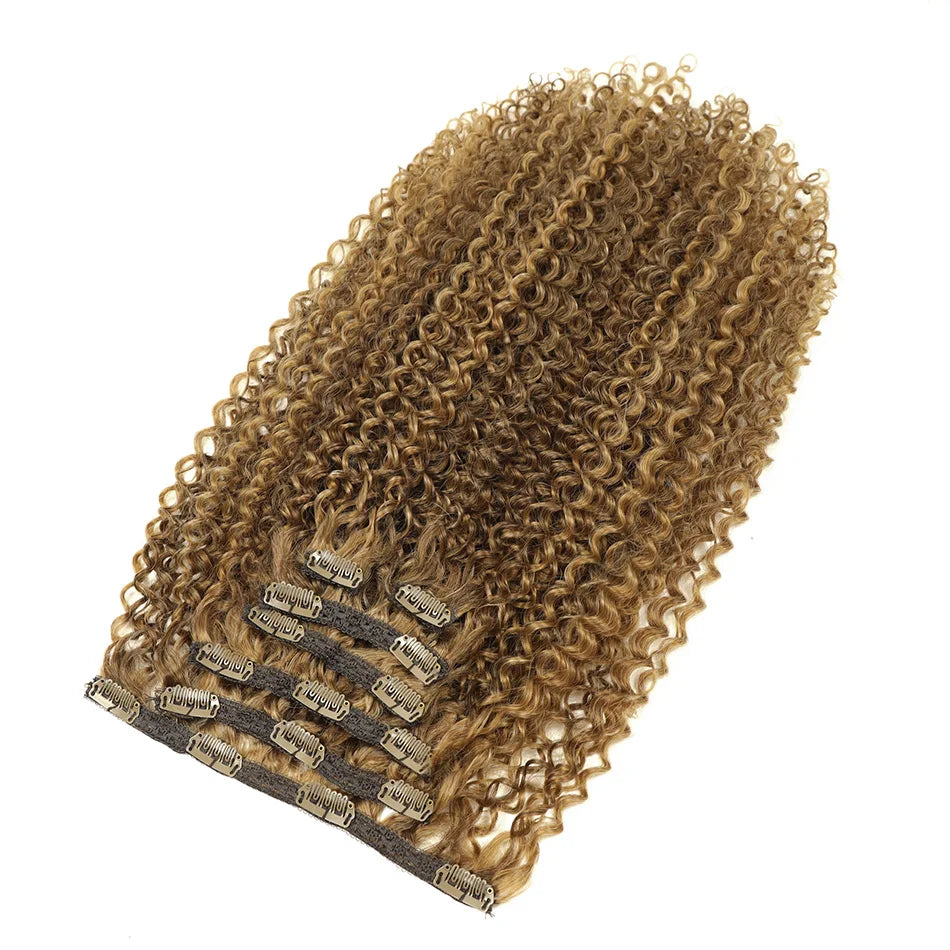 Kit extensões de cabelo cacheado Jerry Curly 65cm clip in 7 peças sintéticas para cabeça completa