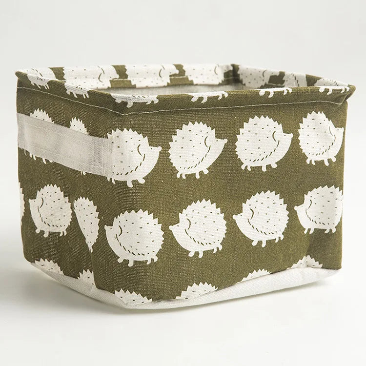 Small Foldable Canvas Storage Basket With Handle Cotton And Linen Desktop Storage Box Small Fresh Waterproof Storage Basket 1PC