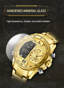 NAVIFORCE Luxury Quartz Watch for Men Honeycomb Dial Design Stainless Steel Wristwatch Dual Display Digital Watches Male Clock