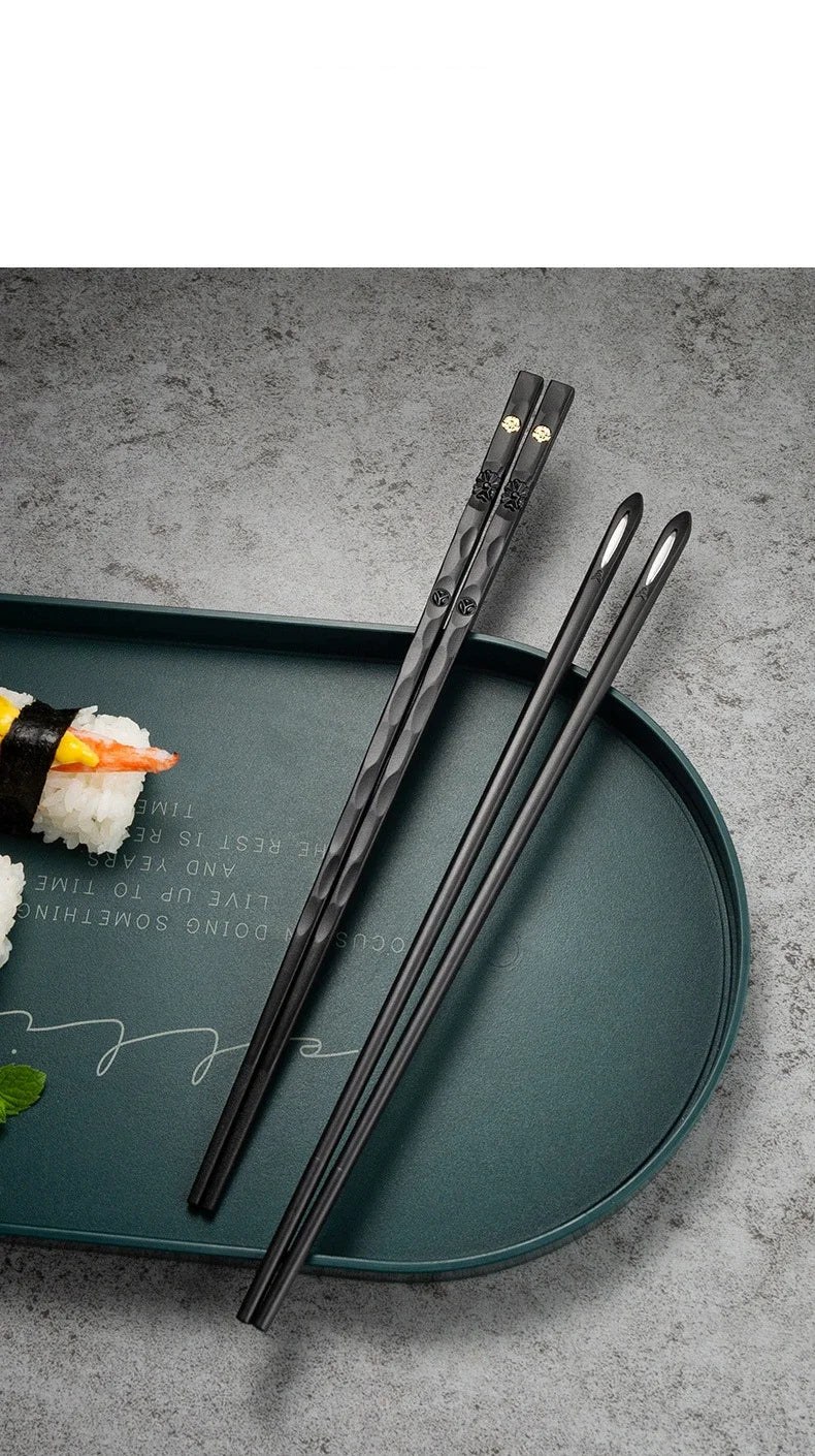 5Pairs Janpanese Reusable Chopsticks Black Sushi Sticks For Food Noodles Alloy Chinese Korean Chopsticks Kitchen Tableware