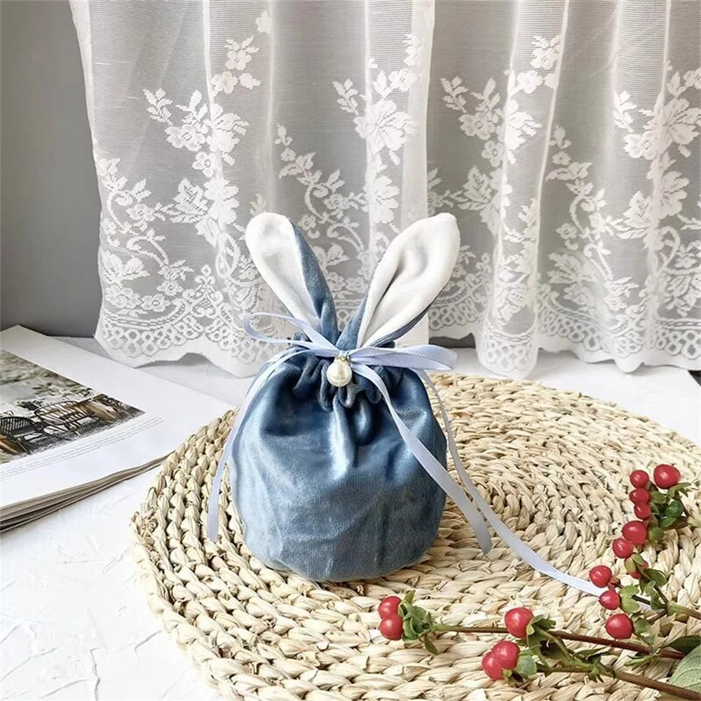New Rabbit Ears Candy Bag Easter Drawstring Bag Velvet Draw String Candy Bags Gift Packing Bags Party Decoration Drop Shipping