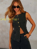 Streetwear Denim 2 Piece Sets Women Outfit Summer Clothes Women 2025 Sleeveless Vest Top Wide Leg Pants Sets Jeans Two Piece Set