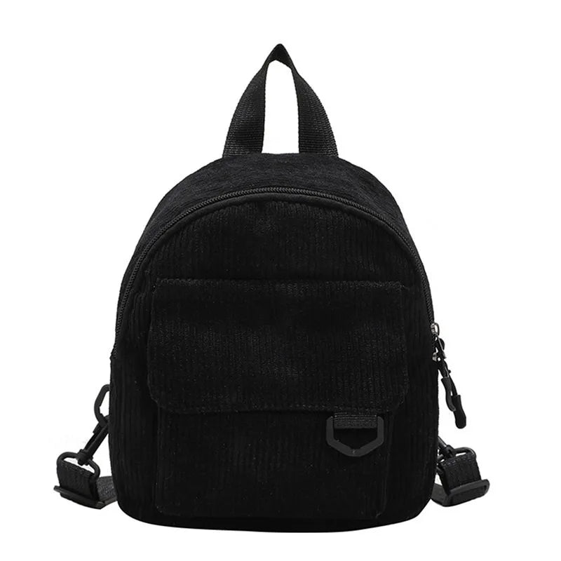 Women's Mini Backpack Fashion Solid Color Corduroy Small Simple Casual Traveling Large Capacity Durable Female's Schoolbag