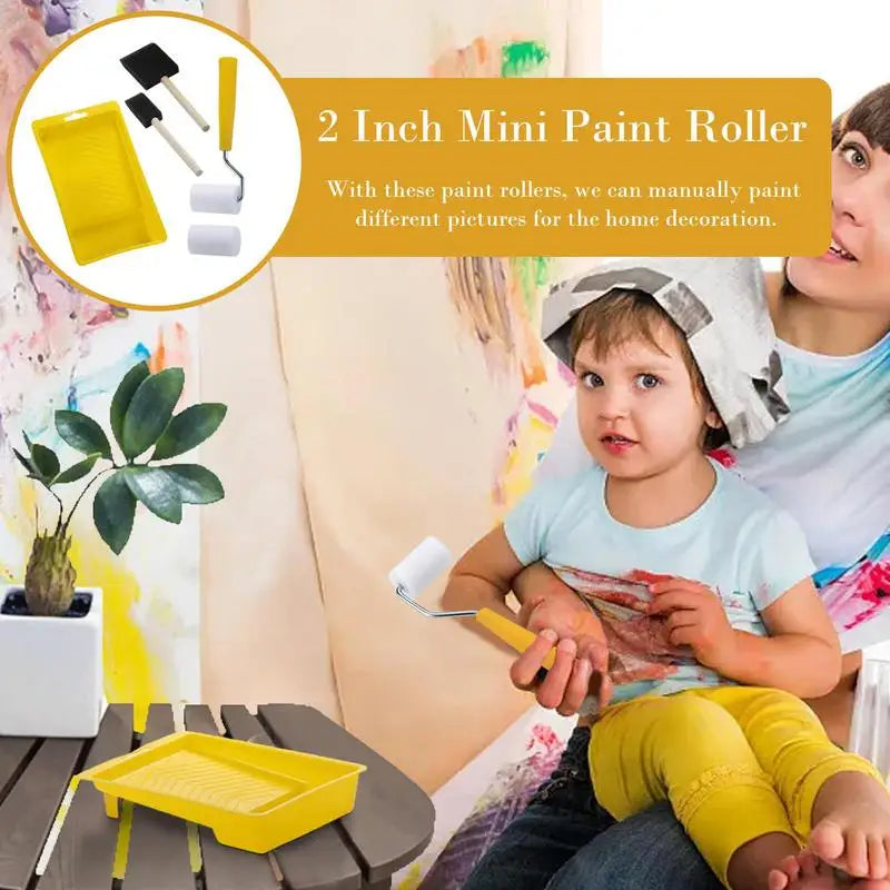 Small Paint Roller Set Mini Roller Edger Brush For Wall Painting With Paint Tray Interior Paint Brushes Painting Tools For Room